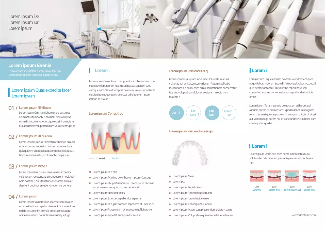 Azul claro y blanco, estilo limpio para promocionar e informar sobre su clínica dental