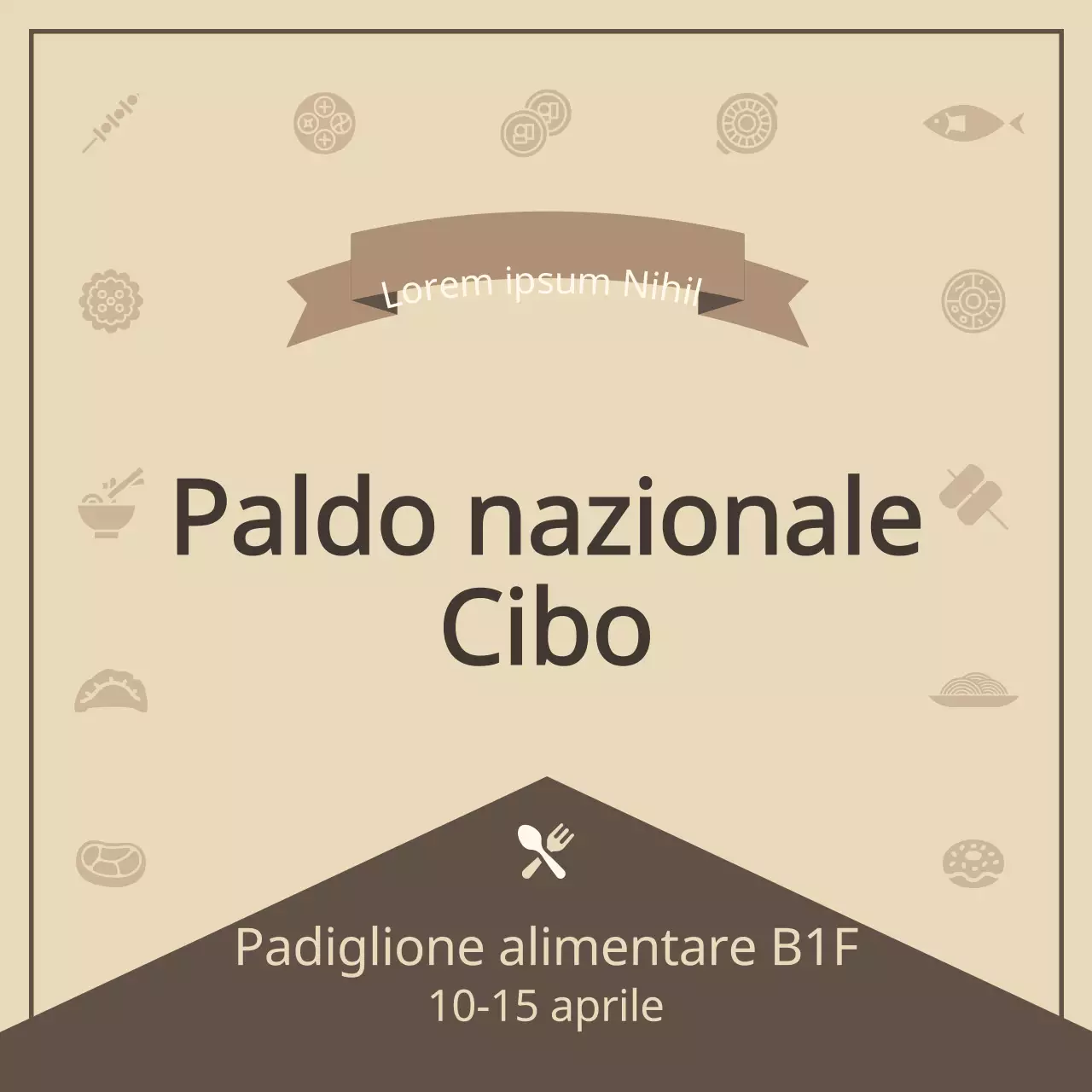 Un concetto rilassante con una varietà di pittogrammi alimentari in beige e marrone per guidare l'utente attraverso la mostra alimentare.