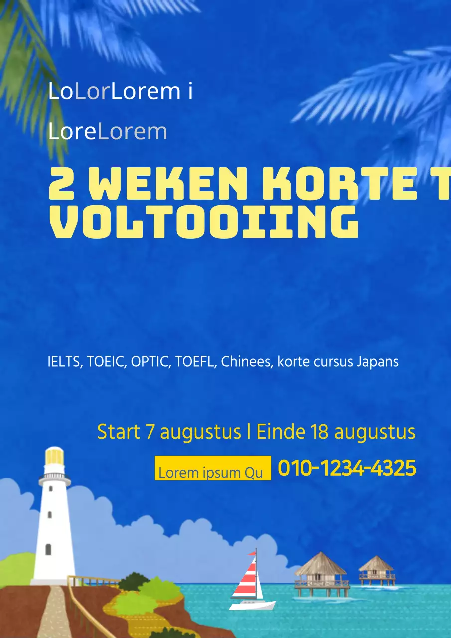 Promoot een zomers reispakket met een illustratie van een blauwe hemel op de achtergrond