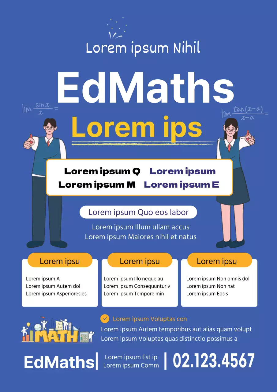 Ilustração azul de uma promoção escolar de matemática