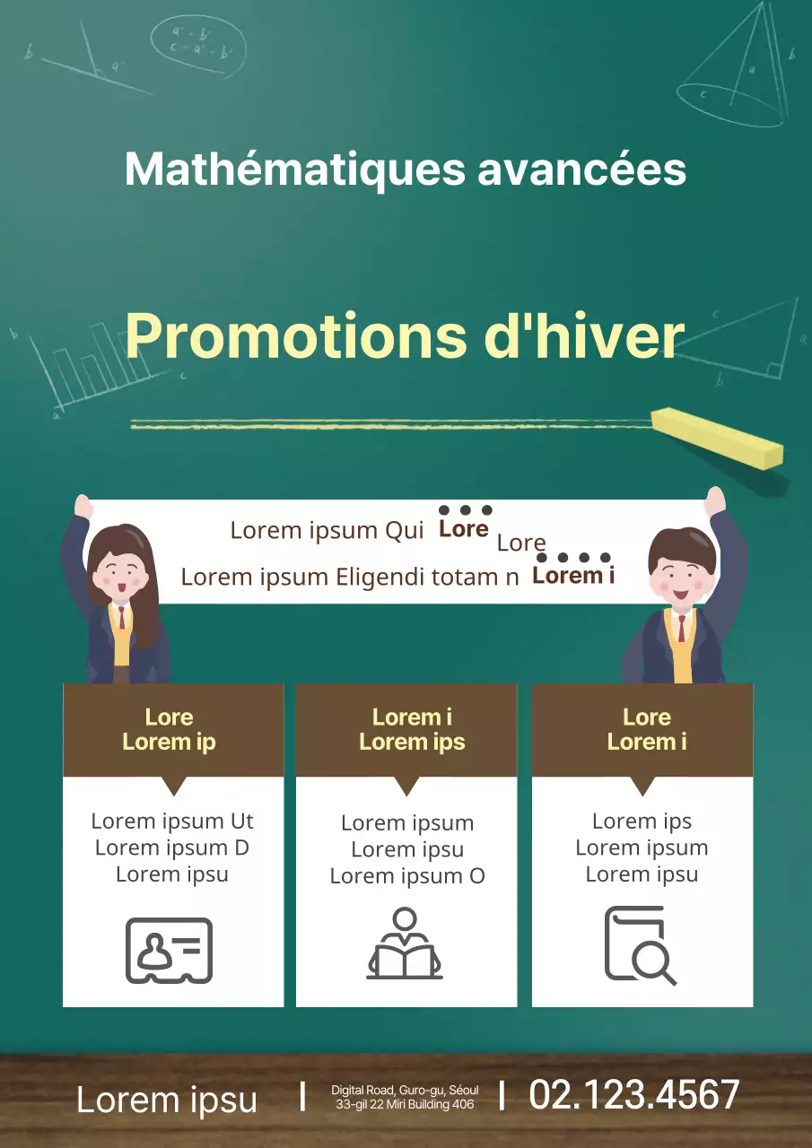 Vert Jaune Marron Tableau noir Maths Ecole Promotion
