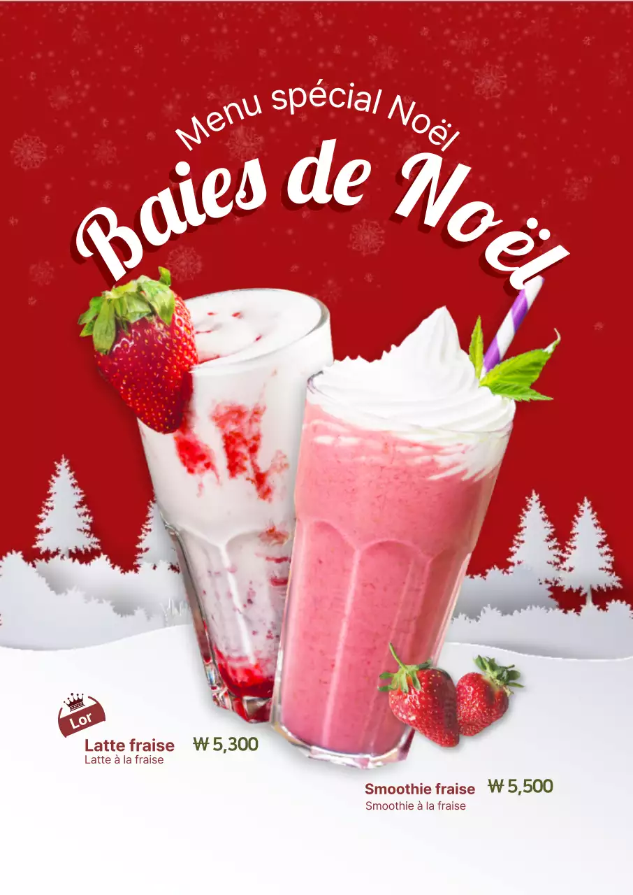 Carte des boissons des cafés de Noël en rouge
