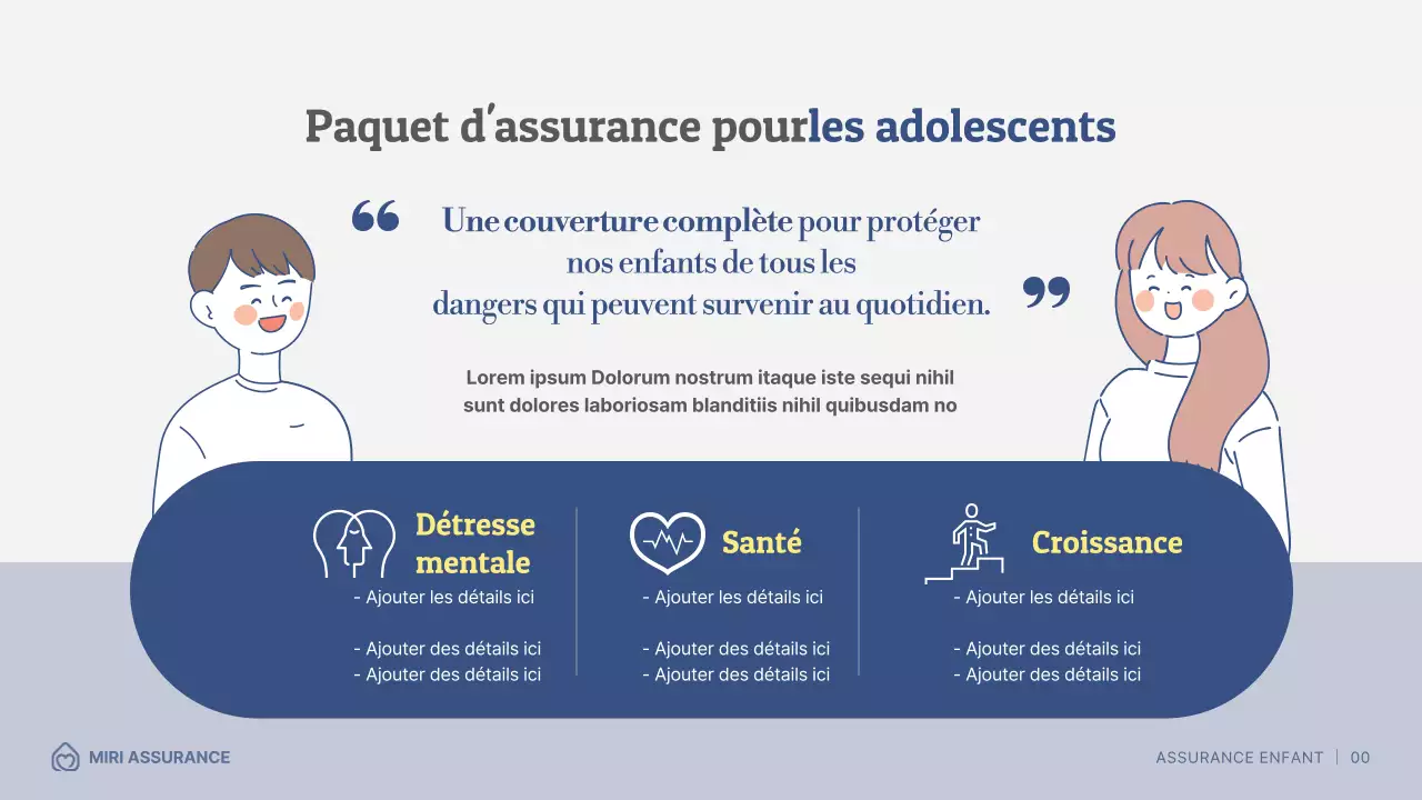 Proposition d'assurance pour enfants avec illustrations bleu marine