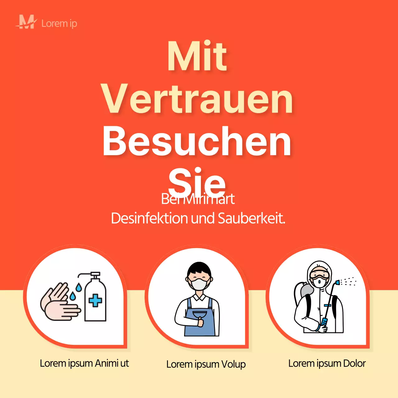 Orange-gelbes, einfaches und prägnantes COVID-19-Leitlinienbanner