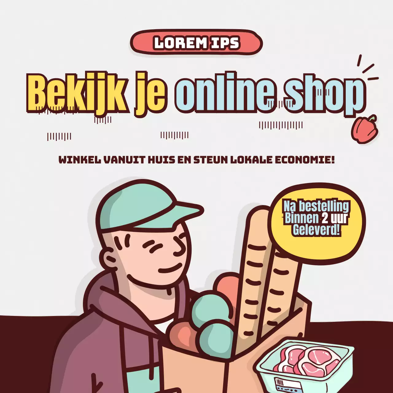Lijn illustratie online boodschappen thema door Brown Mint
