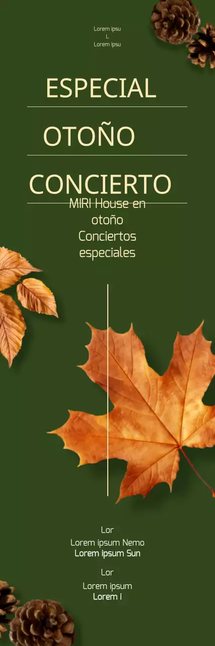 Promocione un concierto de otoño con hojas caídas sobre un fondo verde