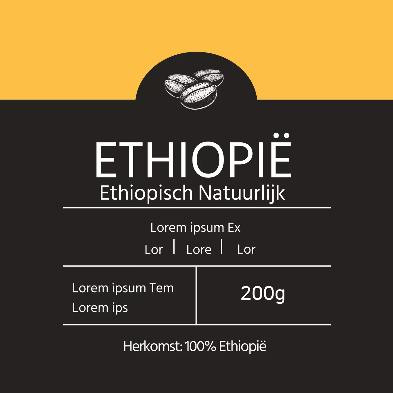 Geel geïllustreerd cafébonenetiket