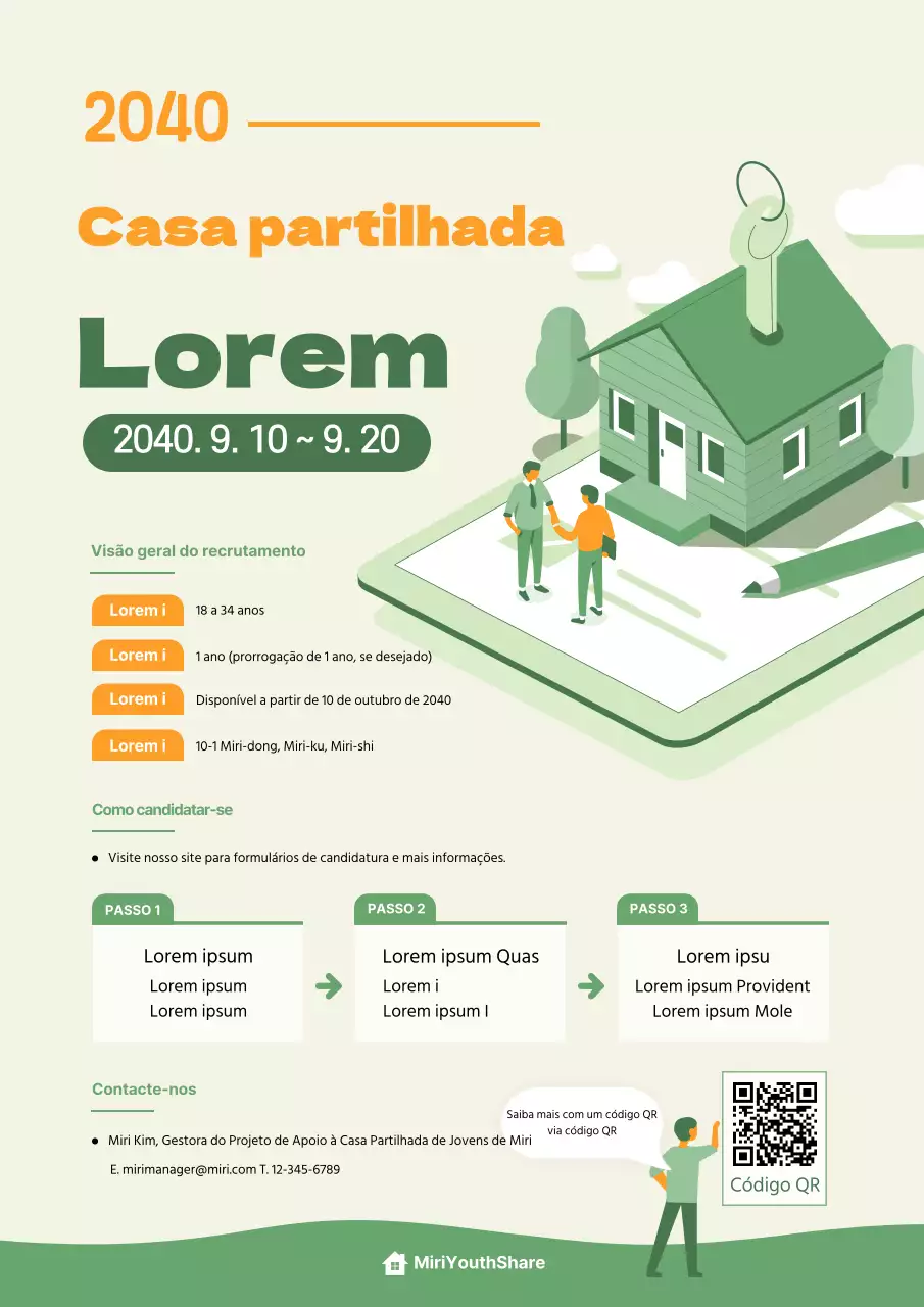 negócio espaço de coworking ilustração laranja verde proposta share house inquilino recrutamento web poster