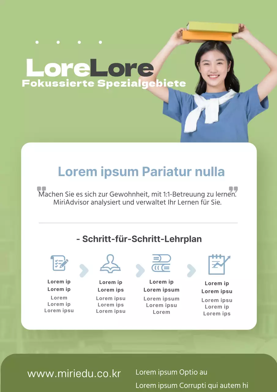 Eine klare Einführung in den Lehrplan der Schule mit blauen und grünen Symbolen