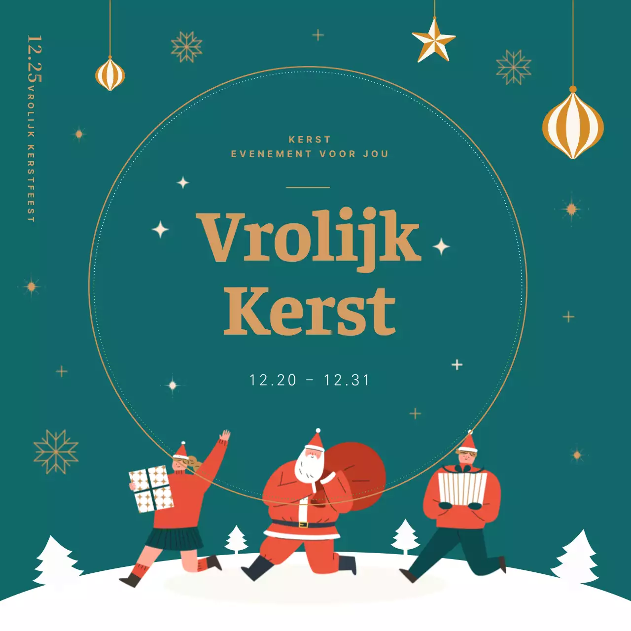 Kerstman kerstbanner in groen en geel