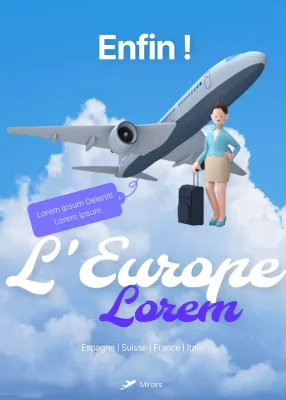 Illustration 3d de l'équipage d'un avion bleu ciel, concept de compagnie aérienne