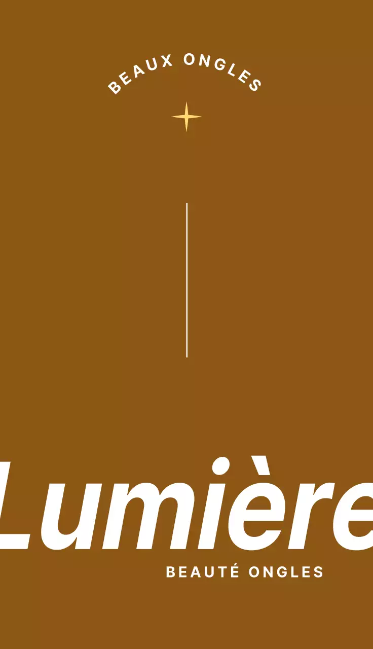 Un motif simple et sentimental en marron et blanc avec les heures d'ouverture du magasin de nail art et des informations sur son emplacement.