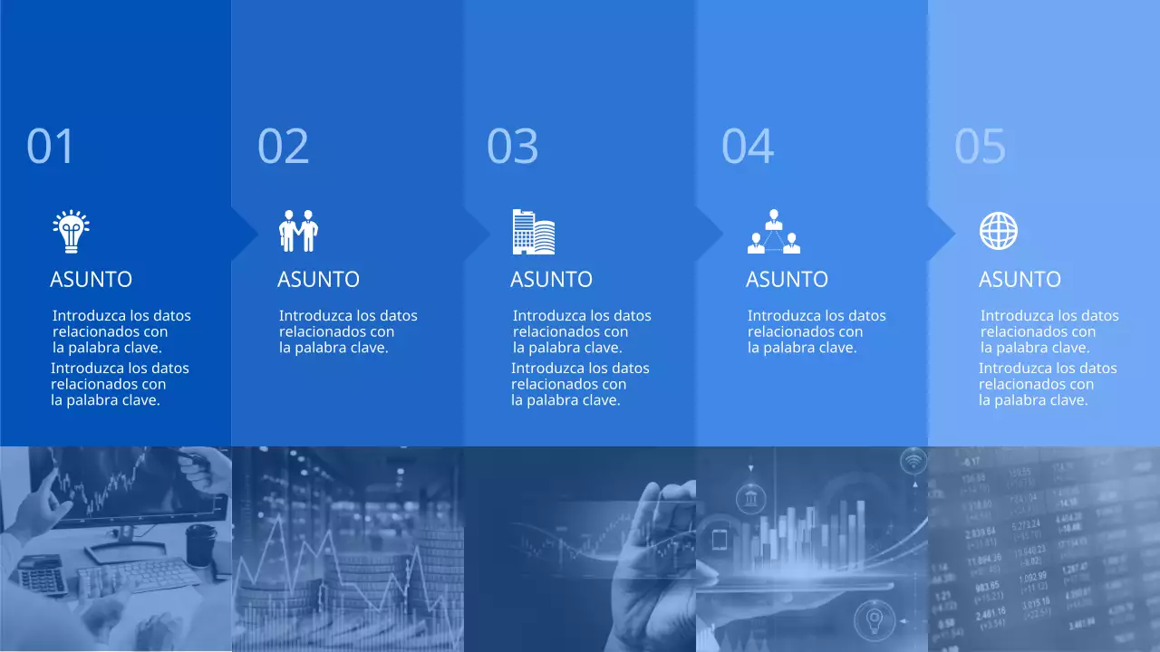 Hoja de ruta con fotos e iconos en azul