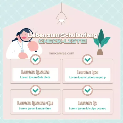 Eine niedliche Zimmer-Checkliste für die Schulzeit in Hellblau und Rosa