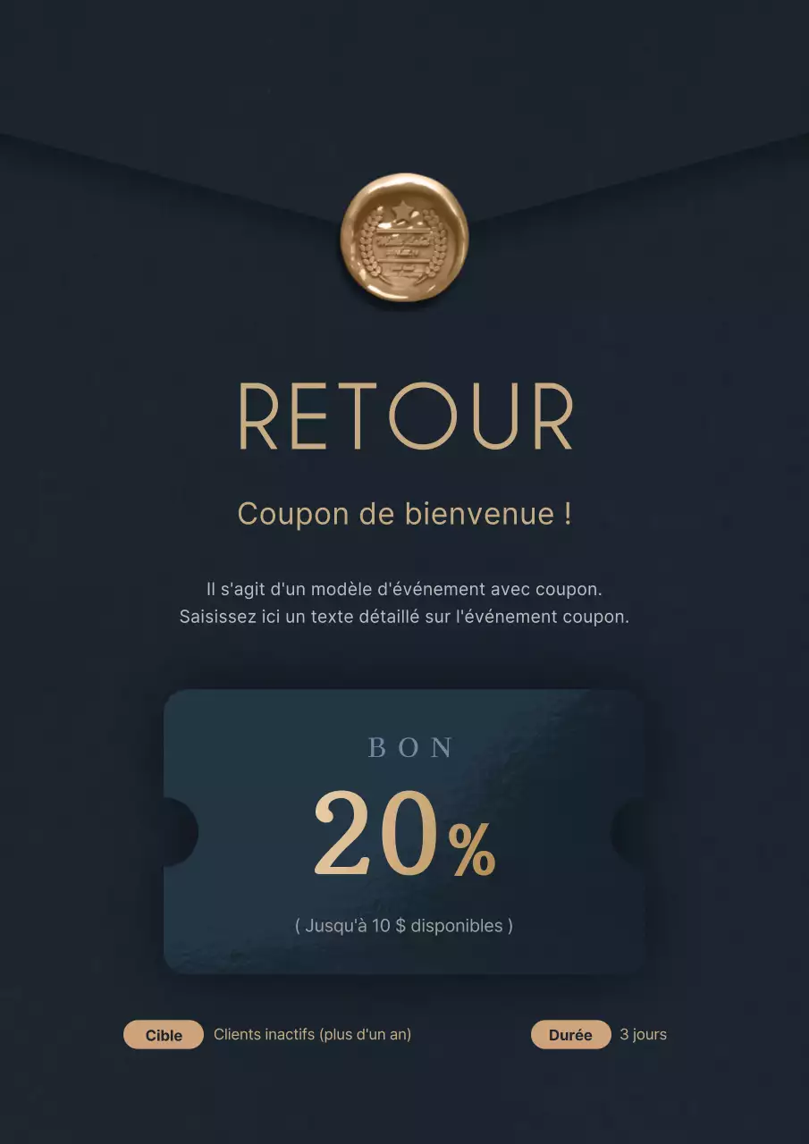 Un coupon de réduction simple et élégant avec une illustration de coupon d'un bleu profond.