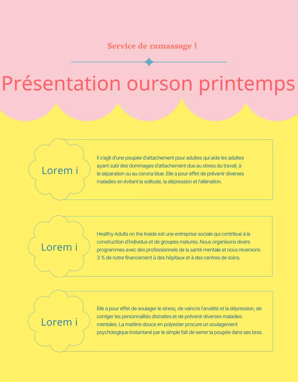 Une proposition de financement pour une poupée en peluche rose et bleu clair