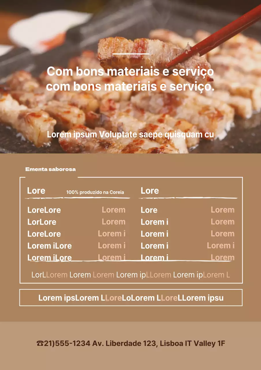 Menu de salão de massagens com imagens de massagens em castanho