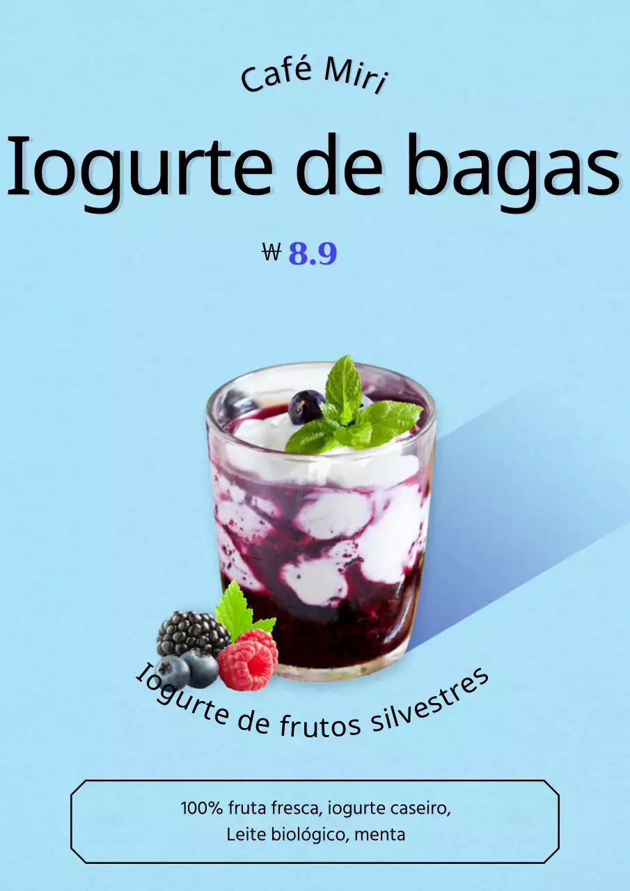 Ementa de bebidas de verão com ênfase na imagem azul