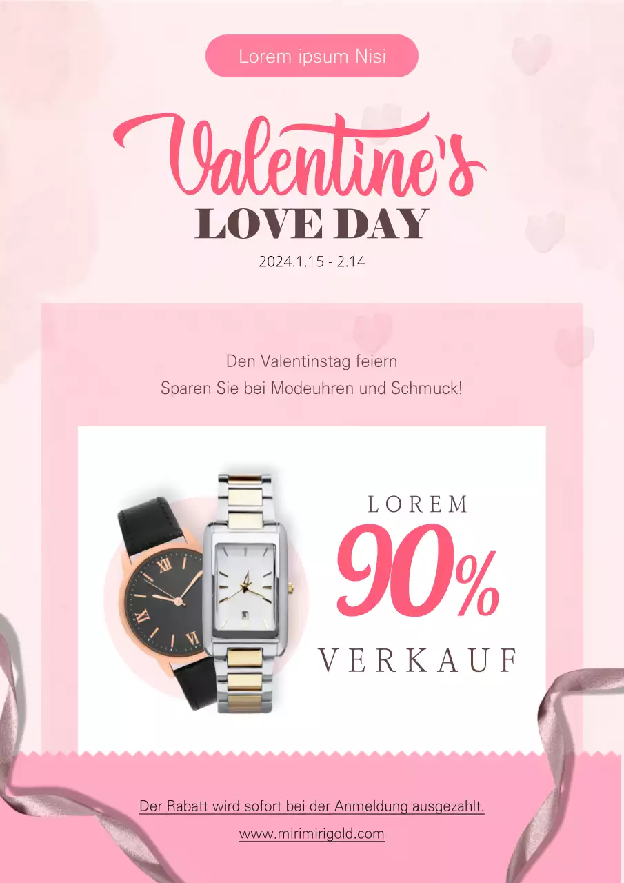 Rosa Valentinstag-Feier Mode Uhr Schmuck Web-Poster