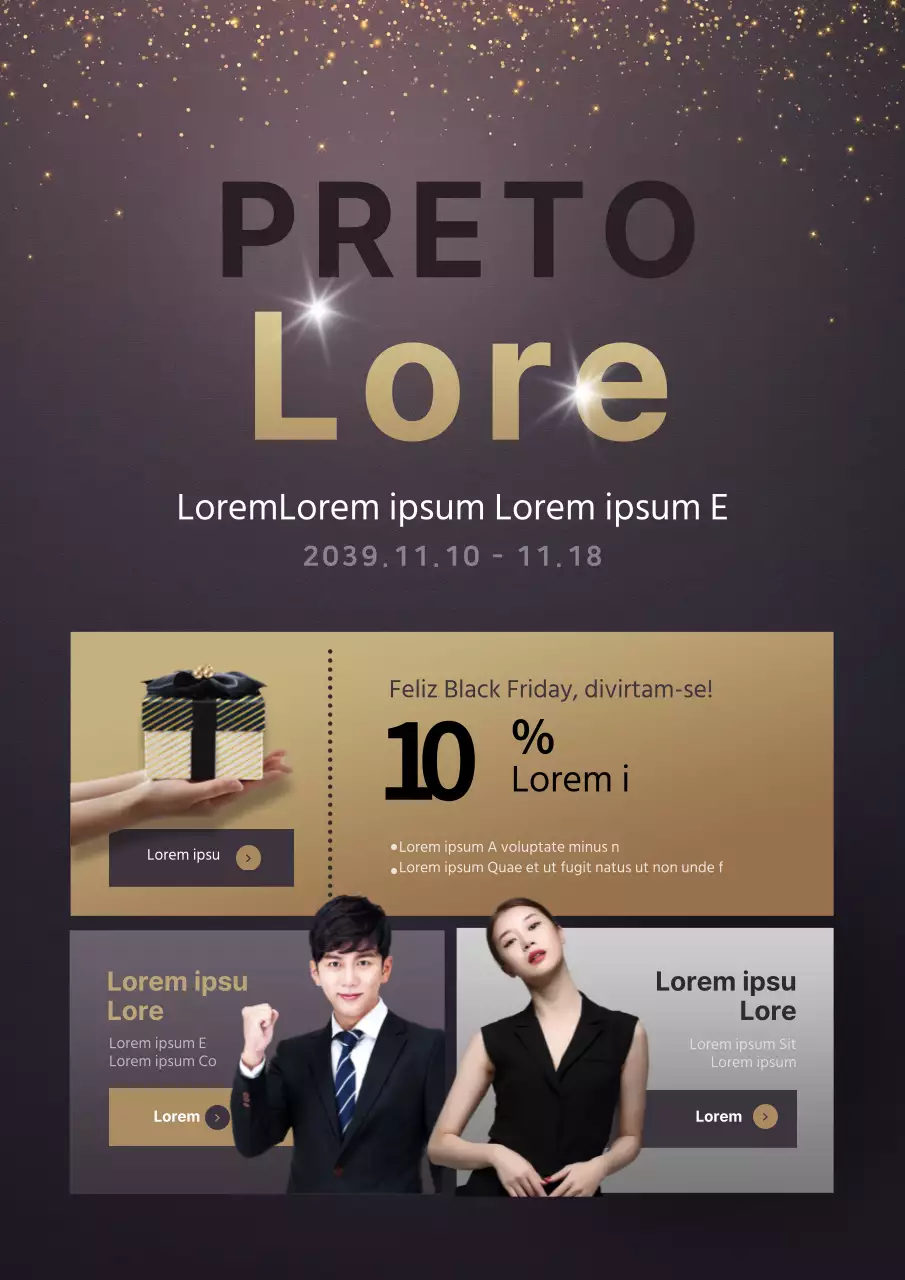 Promover as vendas da Black Friday com um conceito elegante em preto e dourado