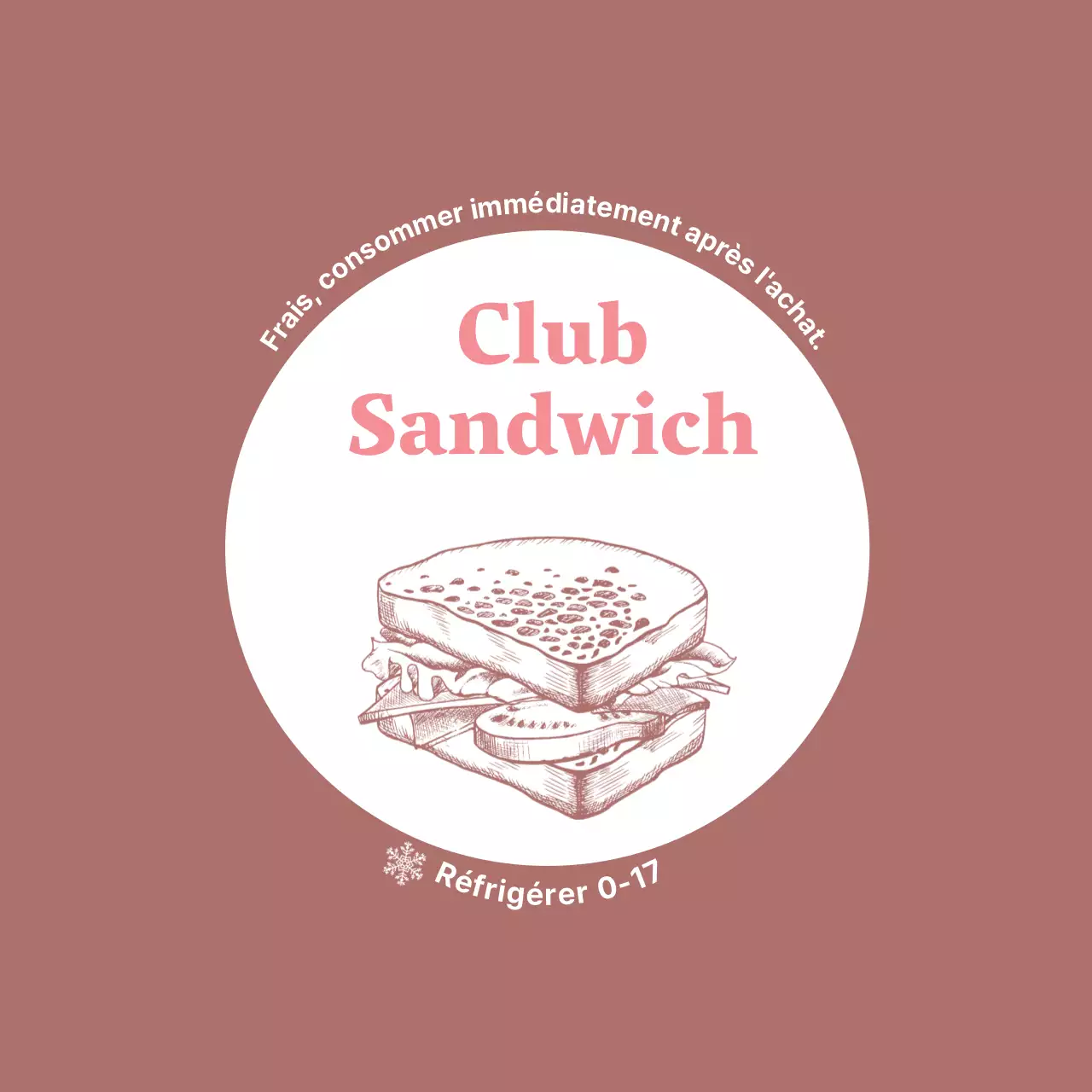Illustration rose d'une étiquette de sandwich alimentaire vintage