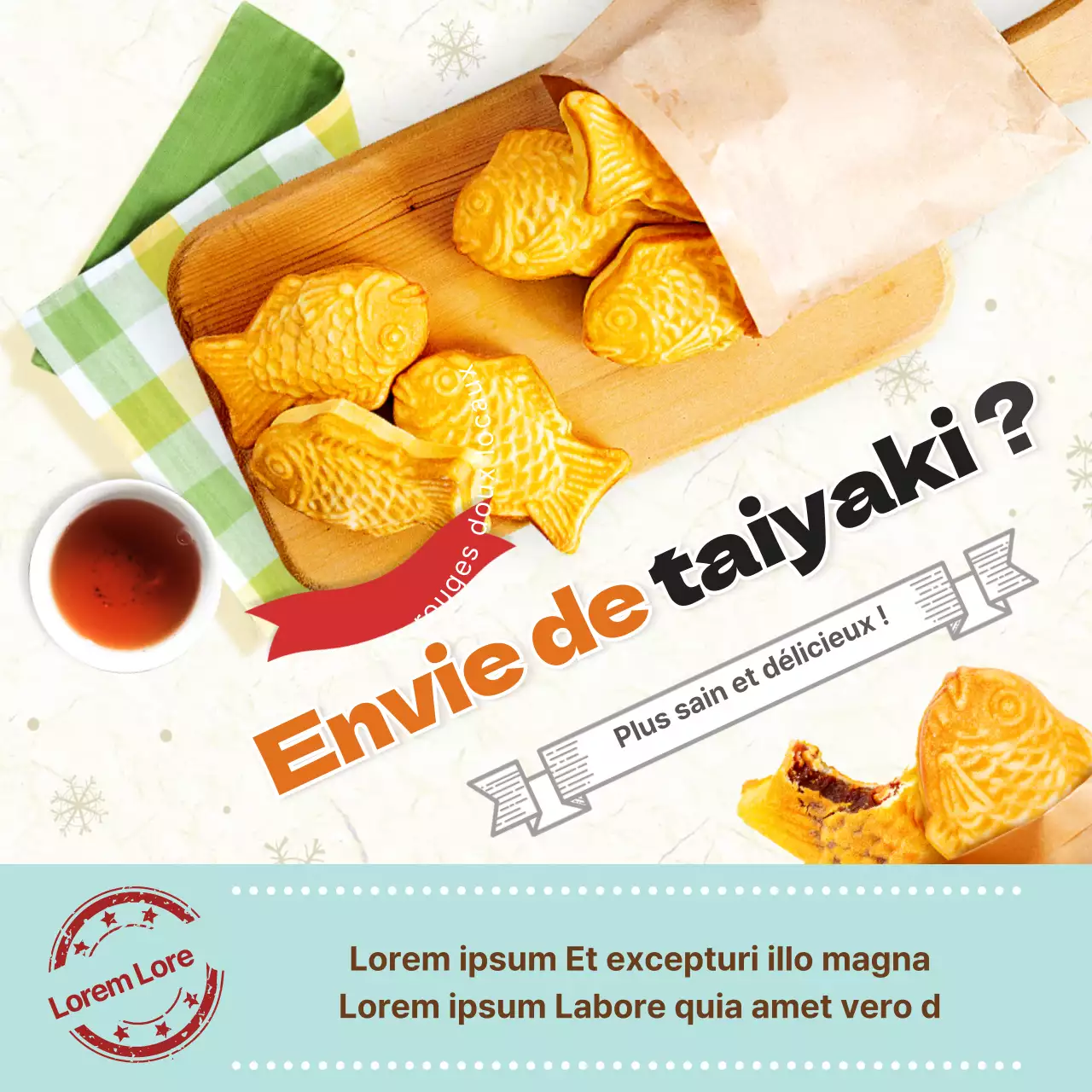 Thème alimentaire hivernal bleu clair et jaune taiyaki