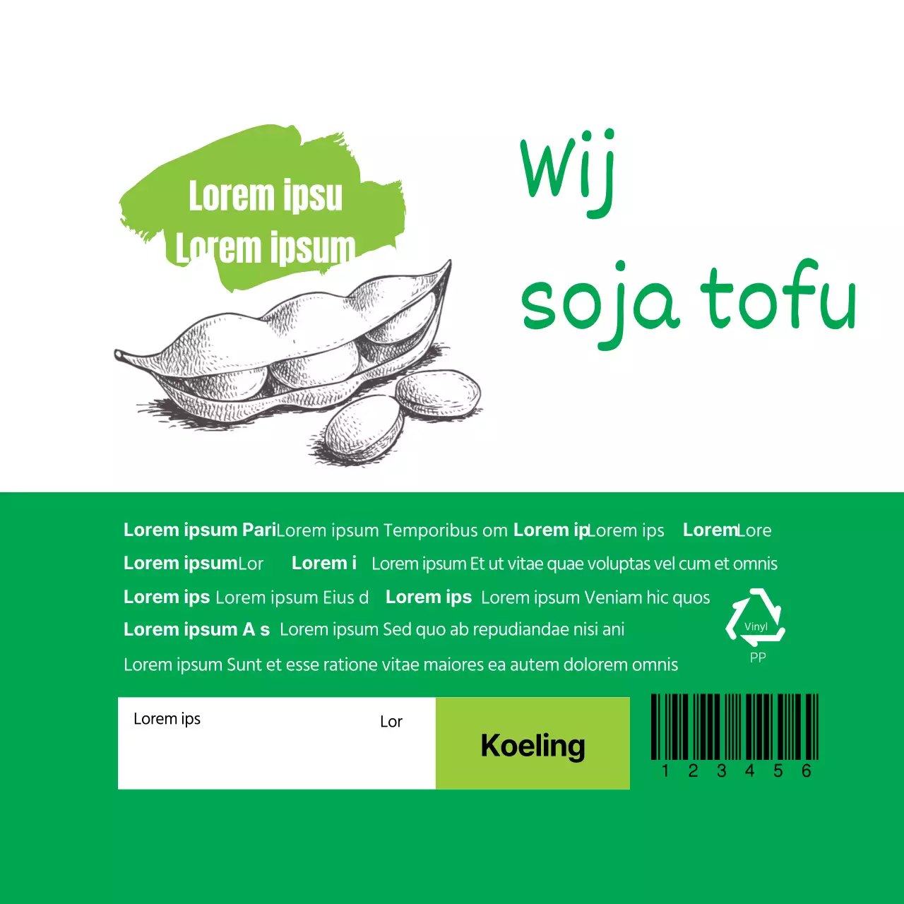 Label met informatie over groene tofu