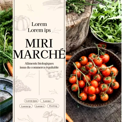 Marché alimentaire avec des motifs photographiques et illustratifs beiges