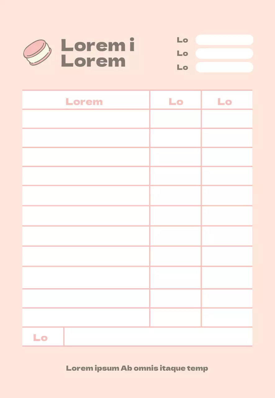 Icono rosa bonito formulario de pedido de restaurante