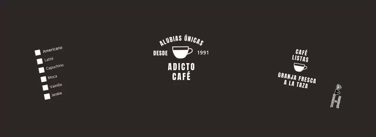 Vaso de papel con carta de bebidas de cafetería en negro