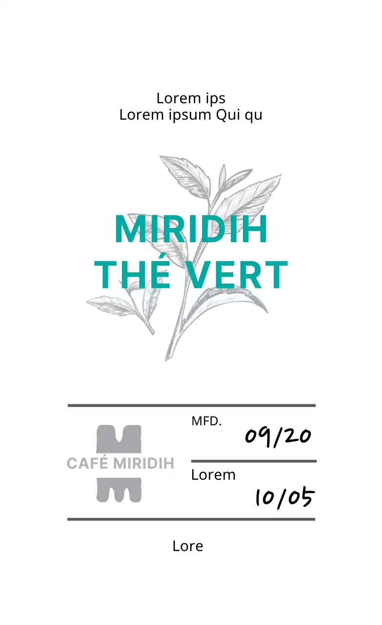 Illustration bleue Neat Cafe Tea Green Tea Label