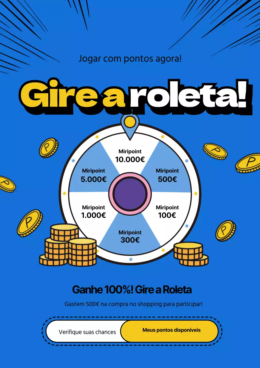 Promover um evento de roleta com uma ilustração de uma roleta azul e amarela