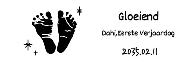 Aandenken aan eerste verjaardag met zwarte babyvoetafdruk