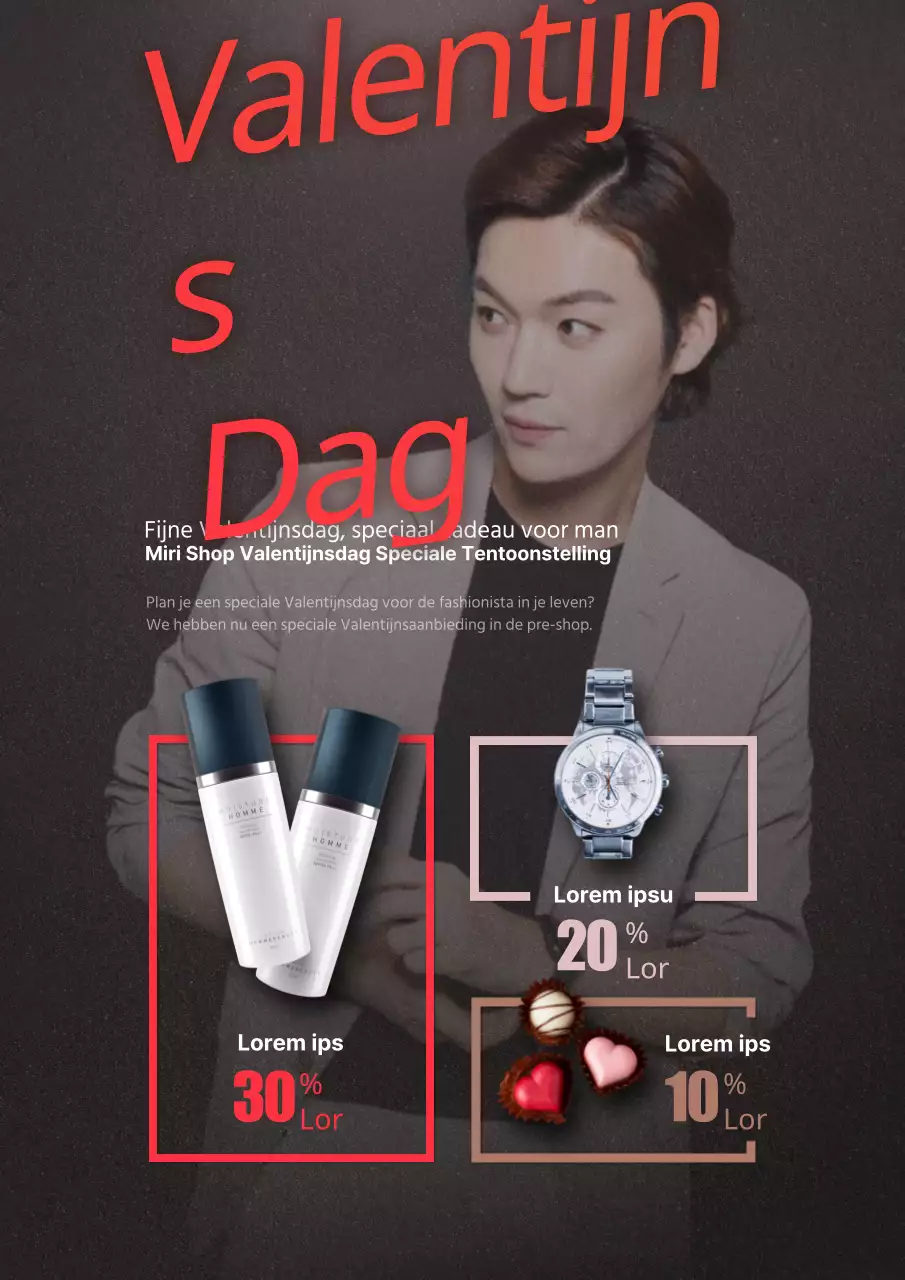 Een reclamefolder voor een chique cadeauverkoop voor Valentijnsdag in rood.