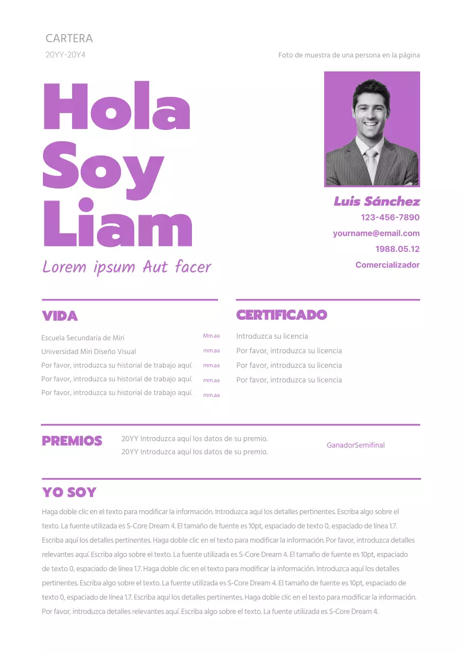 Carta de presentación simple en morado
