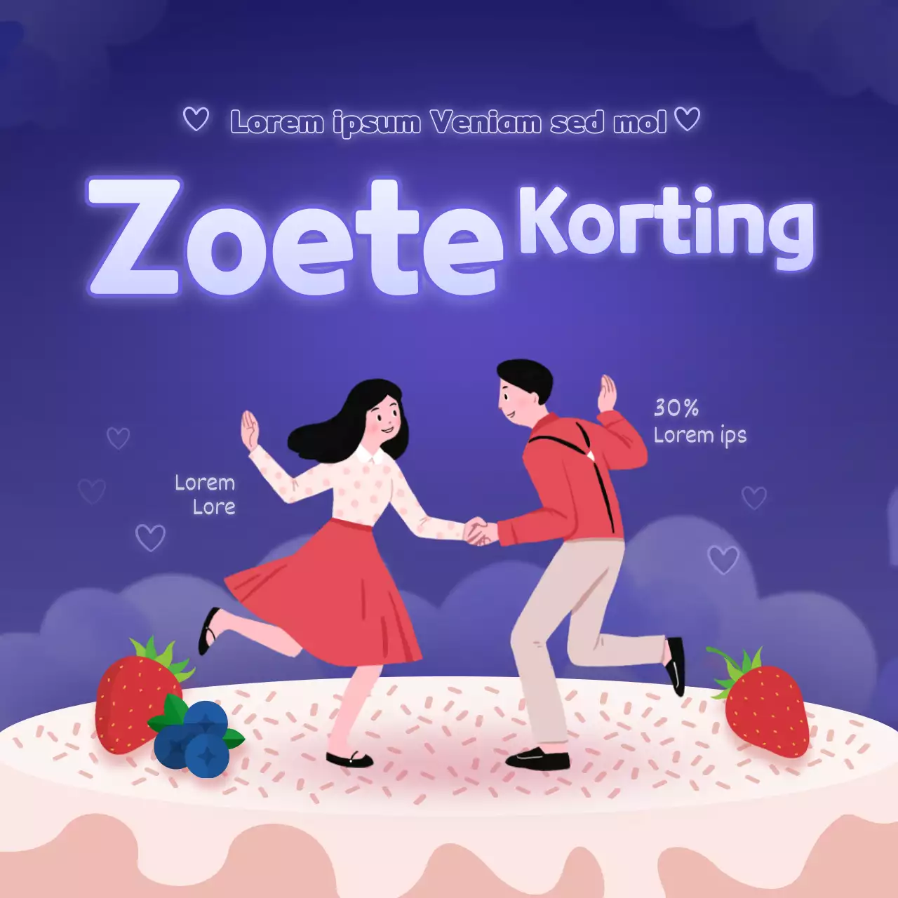Korting op Valentijnstaarten met blauwe achtergrond