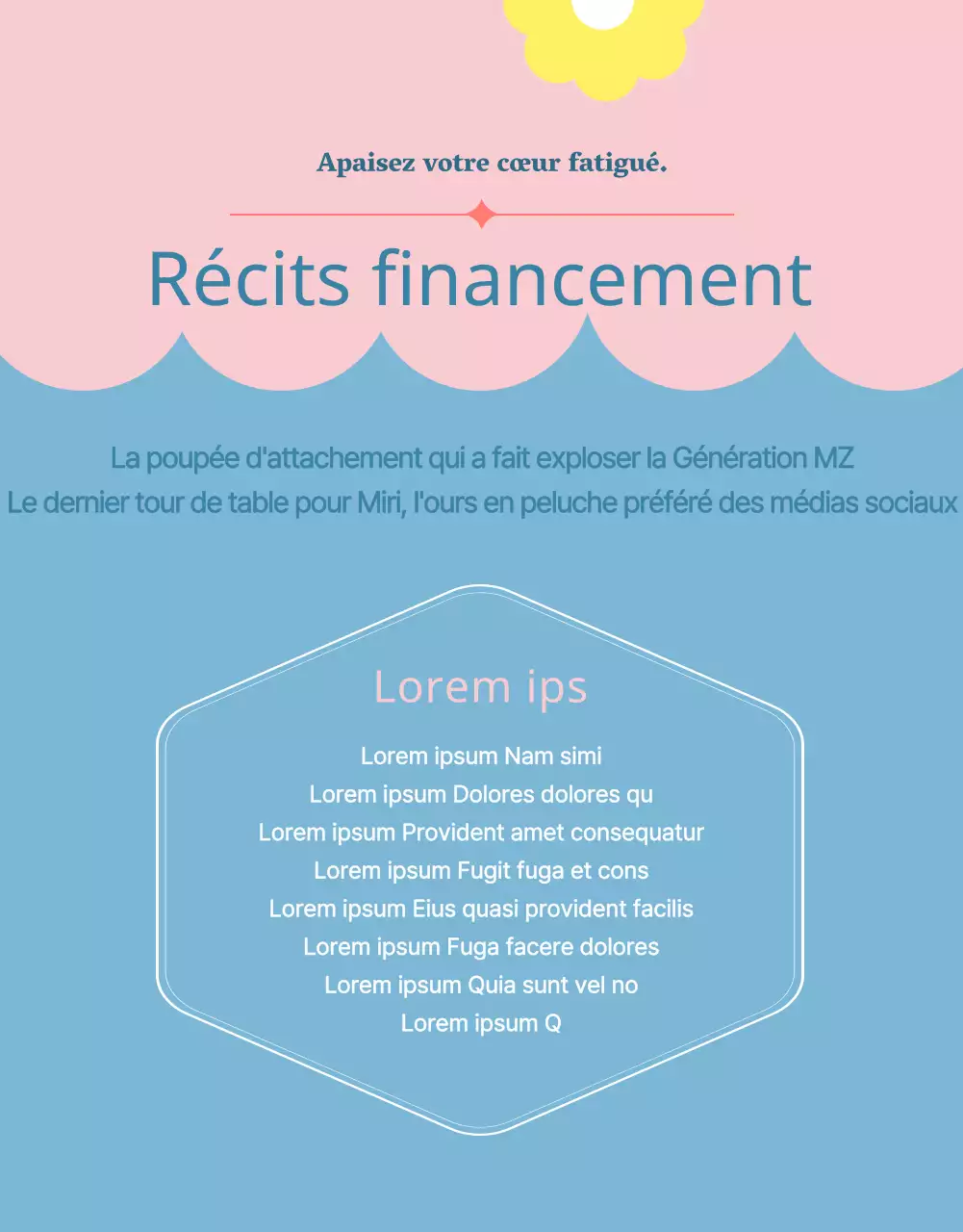 Une proposition de financement pour une poupée en peluche rose et bleu clair