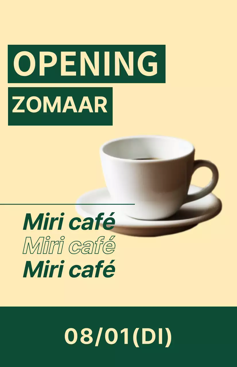  Vlag voor komende vensters met een koffiepictogram op een lichtgele en groene achtergrond