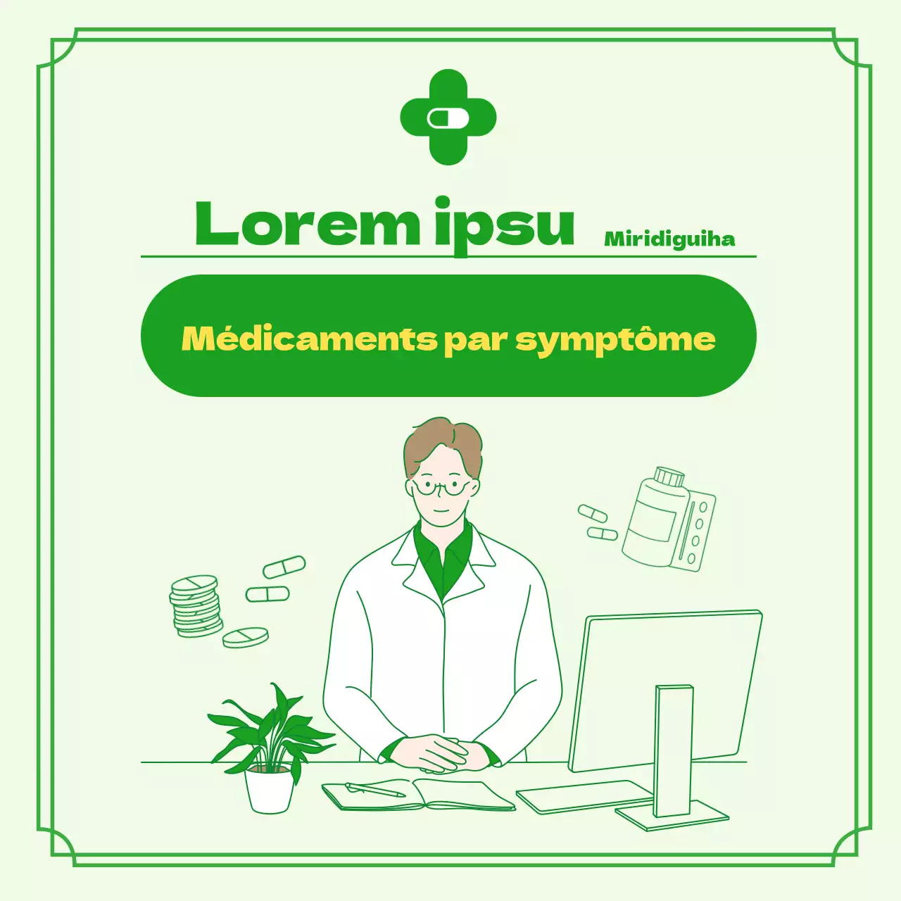 Médicaments nécessaires par symptôme dans le concept de prescription illustré en vert