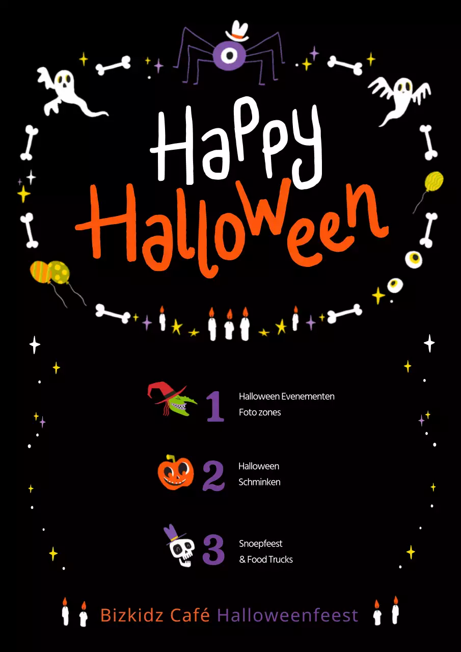 Promoot een caféfeest met zwarte Halloween-decoratie-illustratie