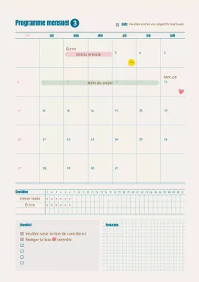 Plan d'étude mensuel en turquoise et marron