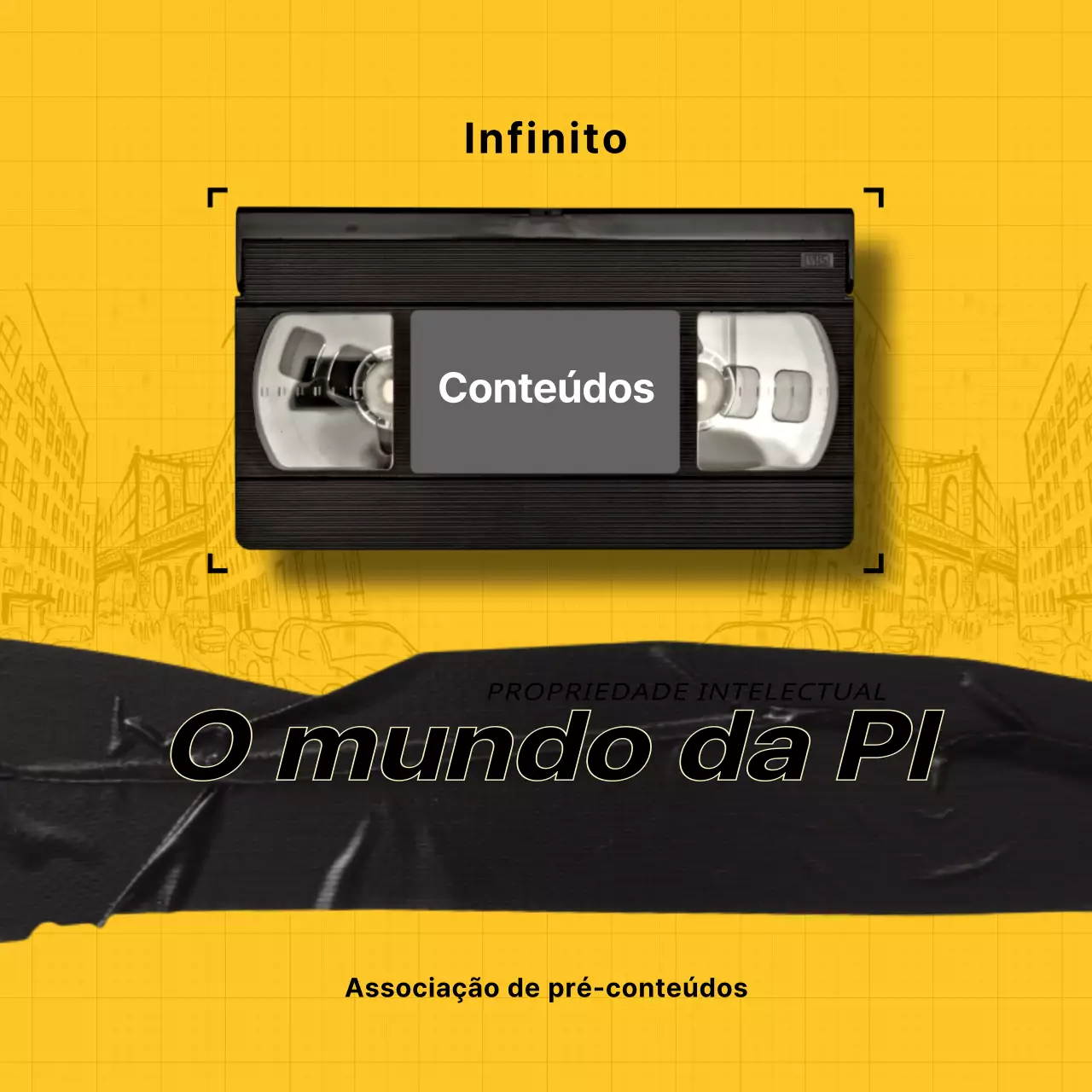 Conceito de cassete de vídeo amarela e preta Direitos de autor IP