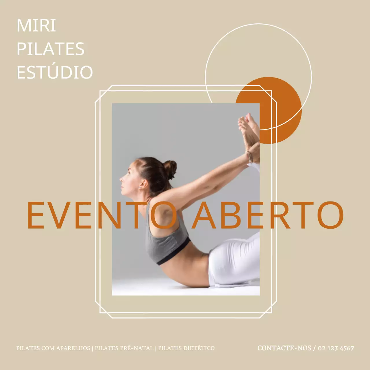 Um simples evento aberto de Pilates em marfim e laranja