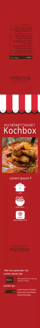 Rot illustriertes Etikett für Schweinefleisch-Kimchi-Eintopf