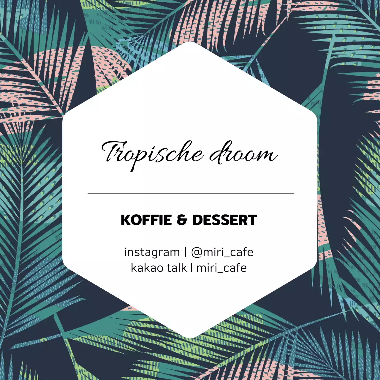Groen roze tropisch patroon cafe visitekaartje promotionele label