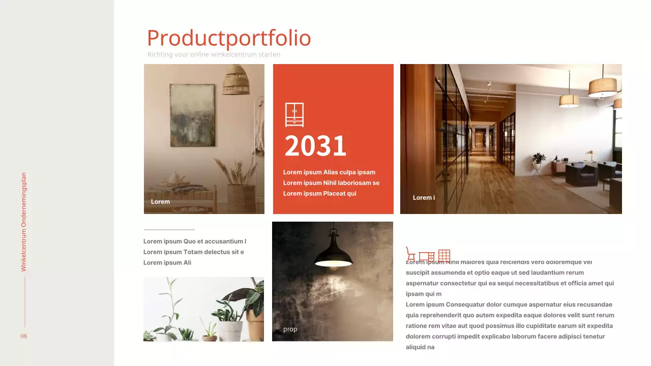 Eenvoudig en warm interieur in oranje en bruin Winkelcentrum business plan