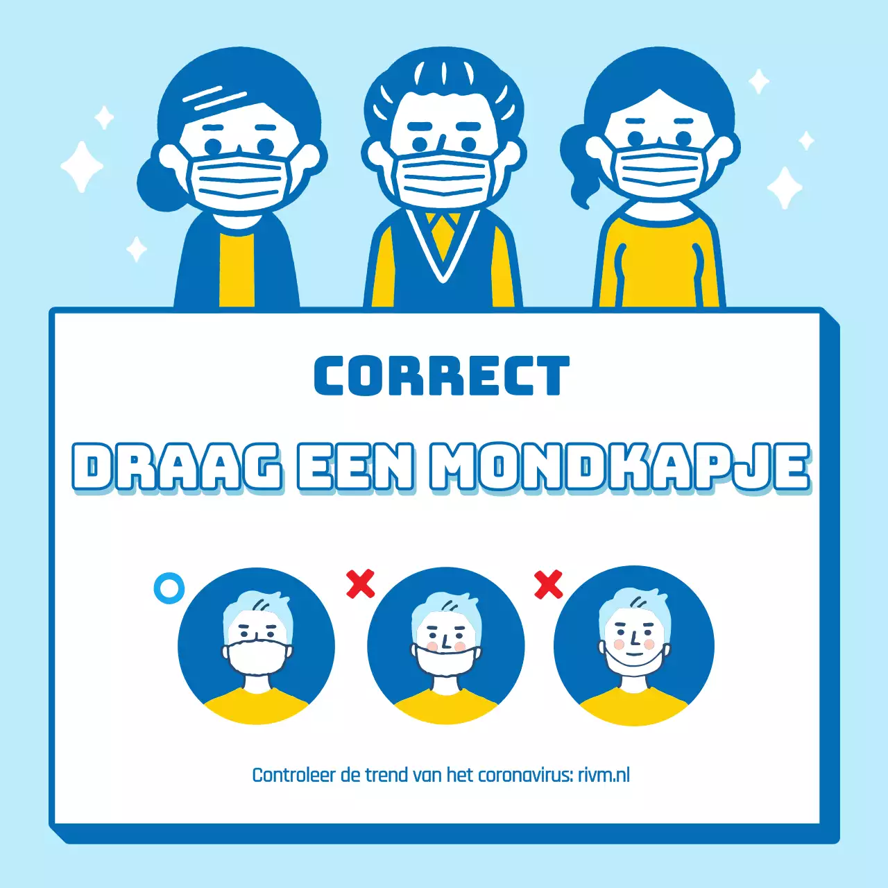 Blauwe tekst corona masker instructies