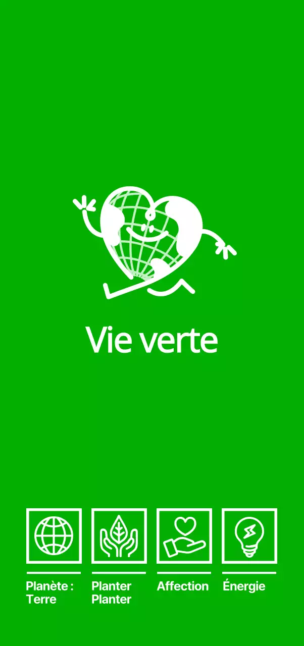 Faites la promotion d'un camp respectueux de l'environnement avec un adorable personnage de la Terre en forme de cœur et de couleur verte.