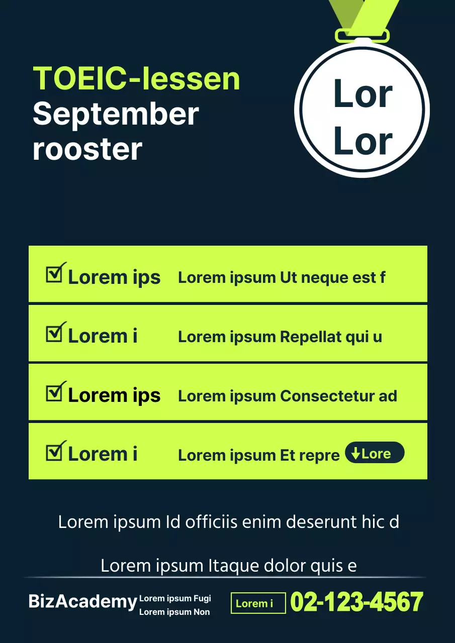 Een eenvoudige groen-zwarte flyer voor een voorbereidingscursus voor toelatingsexamens