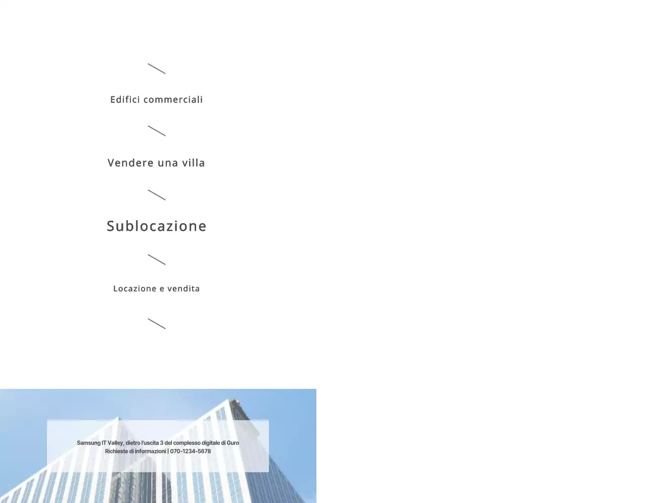 Un biz semplice con testo e immagini grigio scuro per promuovere il settore immobiliare.